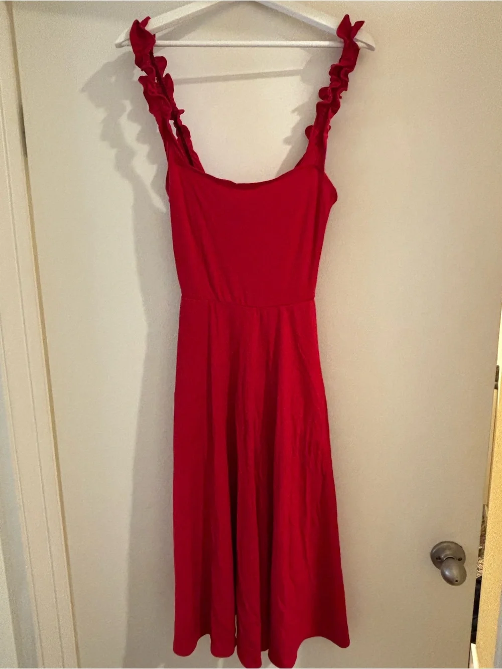 Reformation Eda Dress Cherry Red Ruffle-Strap Midi Dress - Picture 3 of 3